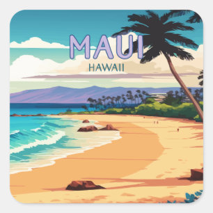 Maui Hawaii Kaanapali Beach  Retro Vierkante Sticker