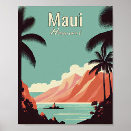 Maui Hawaii Minimalist Vintage Travel Poster