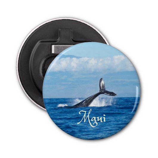 Maui Hawaii Ocean Whale Tail Button Flesopener (Voorkant)