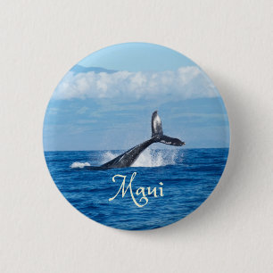 Maui Hawaii Ocean Whale Tail Ronde Button 5,7 Cm