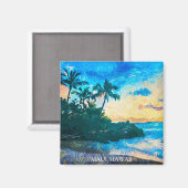 Maui Hawaii Olieverf Illustratie reis Magneet (Voorkant / Achterkant)