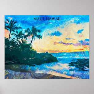 Maui Hawaii Olieverf Illustratie reis Poster