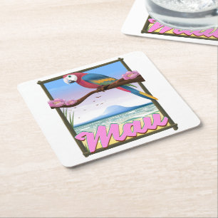 Maui Hawaii papegaai tropische reisposter Kartonnen Onderzetters