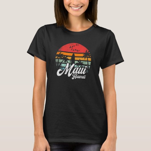 Maui Hawaii Retro Funny Hawaiian Beach Surfing Sur T-shirt (Voorkant)