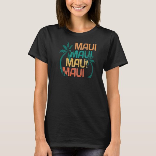 Maui Hawaii Retro Maui met palmbomen T-shirt (Voorkant)