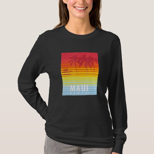 Maui Hawaii Retro Sunset Palm Trees T-shirt (Voorkant)