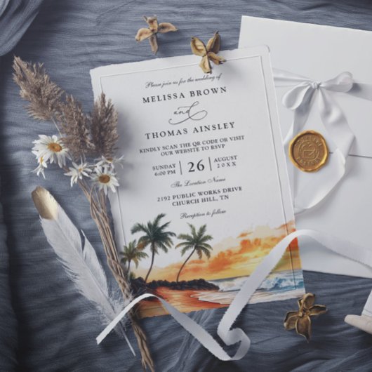Maui Hawaii Tropical Beach Elegant QR Code Wedding Kaart