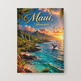 Maui Hawaii Tropische Kustlijn Reisposter Button