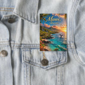 Maui Hawaii Tropische Kustlijn Reisposter Button (Insitu)