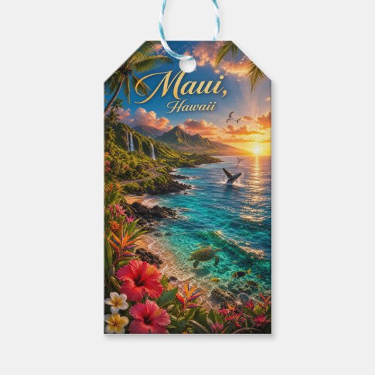 Maui Hawaii Tropische Kustlijn Reisposter Cadeaulabel (Voorkant)