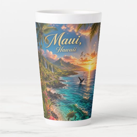 Maui Hawaii Tropische Kustlijn Reisposter Latte Mok (Voorkant)