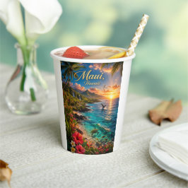 Maui Hawaii Tropische Kustlijn Reisposter Papieren Bekers