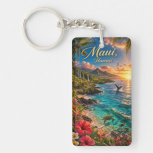Maui Hawaii Tropische Kustlijn Reisposter Sleutelhanger