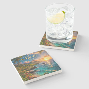 Maui Hawaii Tropische Kustlijn Reisposter Stenen Onderzetter