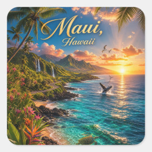 Maui Hawaii Tropische Kustlijn Reisposter Vierkante Sticker