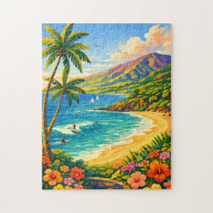 Maui Hawaii Tropische Kustlijn Retro Reis Legpuzzel