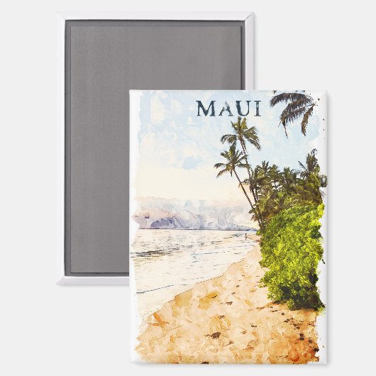 Maui Hawaii Waterverf Illustratie Reizen Magneet (Voorkant / Achterkant)