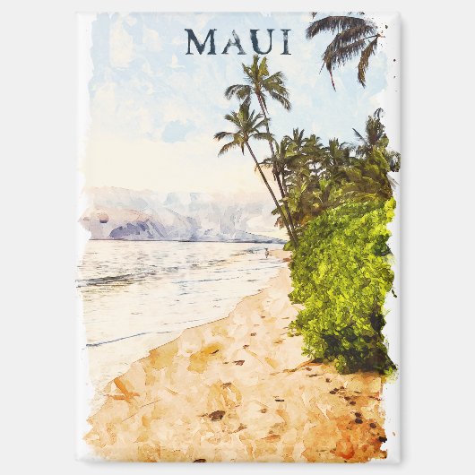 Maui Hawaii Waterverf Illustratie Reizen Magneet (Voorkant)