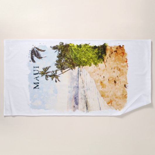 Maui Hawaii Waterverf Illustratie Reizen Strandlaken (Voorkant)
