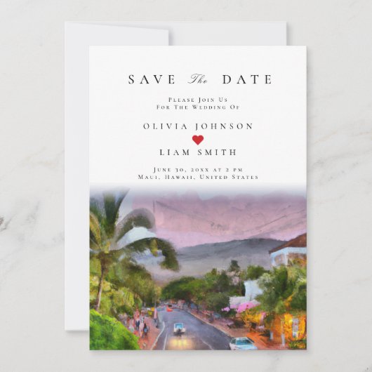 Maui Hawaii Waterverf Save the Date Wedding Kaart (Voorkant)