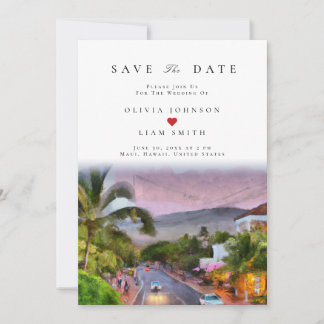 Maui Hawaii Waterverf Save the Date Wedding Kaart