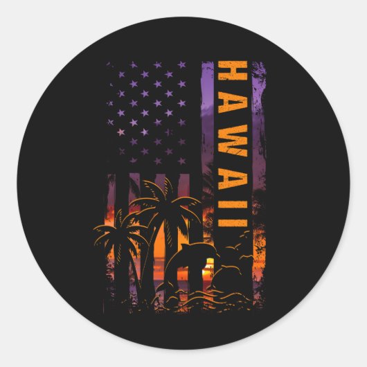 Maui Hawaii Zonsondergang Amerikaanse vlag Honolul Ronde Sticker (Voorkant)