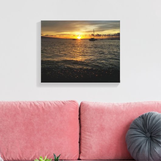 Maui Hawaii Zonsondergang in Lahaina. Canvas Afdruk (Insitu (Woonkamer))