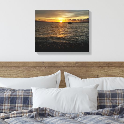 Maui Hawaii Zonsondergang in Lahaina. Canvas Afdruk (Insitu (Slaapkamer))