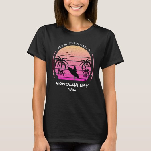 Maui Honolua Bay Drop Pull Kick Surf Palms Aloha H T-shirt (Voorkant)