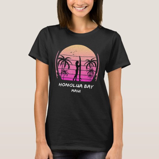 Maui Honolua Bay Surfing Palms Waves Ocean Aloha H T-shirt (Voorkant)
