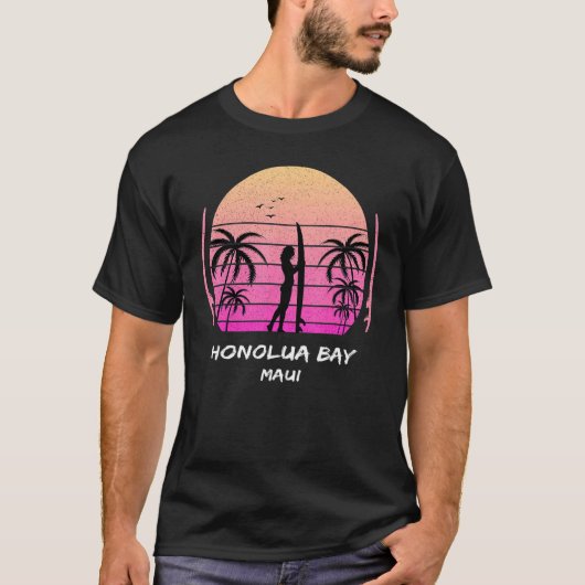 Maui Honolua Bay Surfing Palms Waves Ocean Aloha H T-shirt (Voorkant)