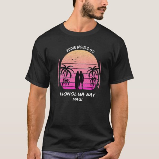 Maui Honolua Bay Waves Surfing Palms Ocean Aloha H T-shirt (Voorkant)