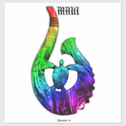 Maui Honu Tribal Hook Neon Rainbow Sticker (Vel)