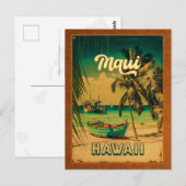 Maui Island Hawaii Retro Palm Trees 60s Souvenirs Briefkaart (Voorkant / Achterkant)