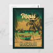 Maui Island Hawaii Retro Palm Trees 60s Souvenirs Briefkaart (Voorkant / Achterkant)