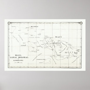 Maui, Lanai, Molokai, Kahoolawe Map 1890 Poster