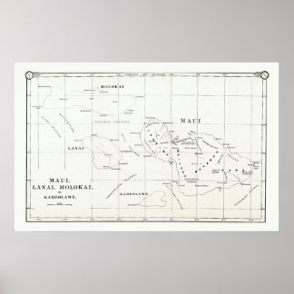 Maui, Lanai, Molokai, Kahoolawe Map 1890 Poster