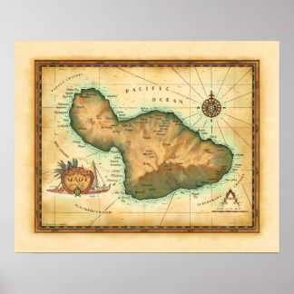 Maui Map of the Hawaiian Islands Poster