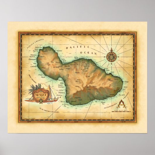 Maui Map of the Hawaiian Islands Poster (Voorkant)