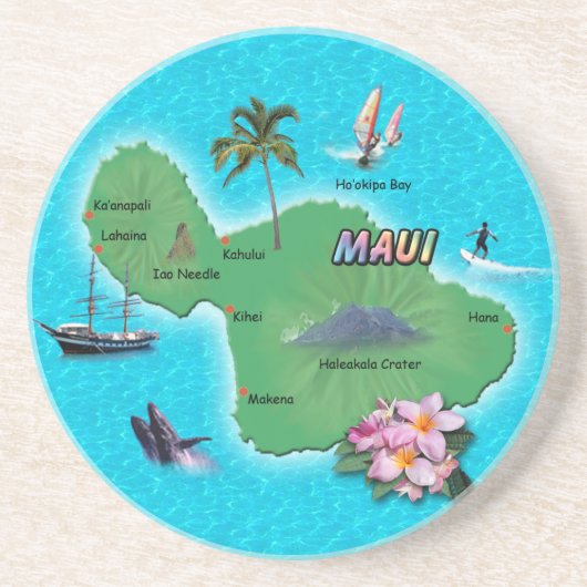 Maui Map Zandsteen Onderzetter (Voorkant)