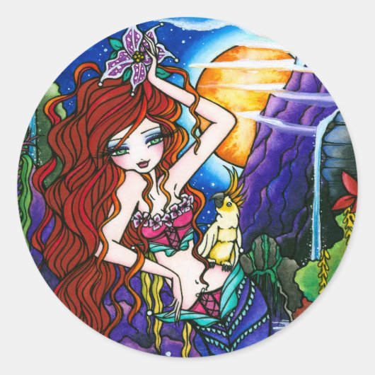Maui Princess Mermaid Fairy Cockatoo Ronde Sticker (Voorkant)