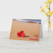 Maui Red Hibiscus op het kerststrand Kaart (Gele Bloem)