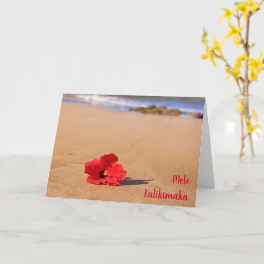 Maui Red Hibiscus op het kerststrand Kaart (Gele Bloem)