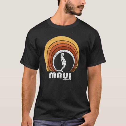 Maui Retro Long Board Surf T-shirt (Voorkant)
