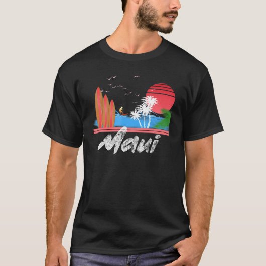 Maui Retro Surf Hawaii Surfing Design Clothes T-shirt (Voorkant)