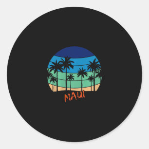 Maui Retro Vintage Zonsondergang Strand Design Pre Ronde Sticker