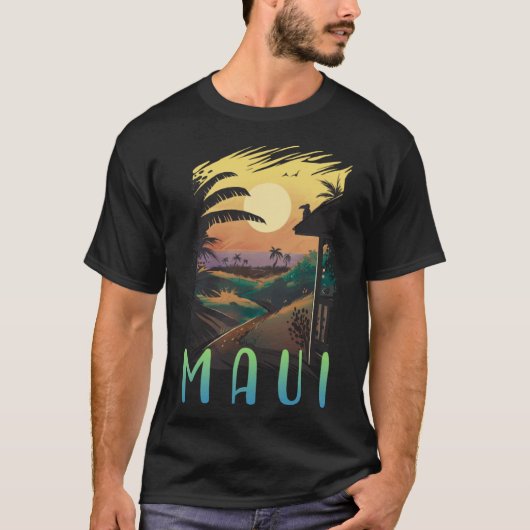 Maui Retro Zonsondergang Aloha Hawaiian Vakantie Z T-shirt (Voorkant)