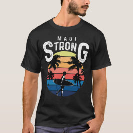 Maui Sterke Retro Zonsondergang Surfer Steun T-shirt