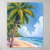Maui Strand Palmboom Hawaï Schilderij Poster (Voorkant)