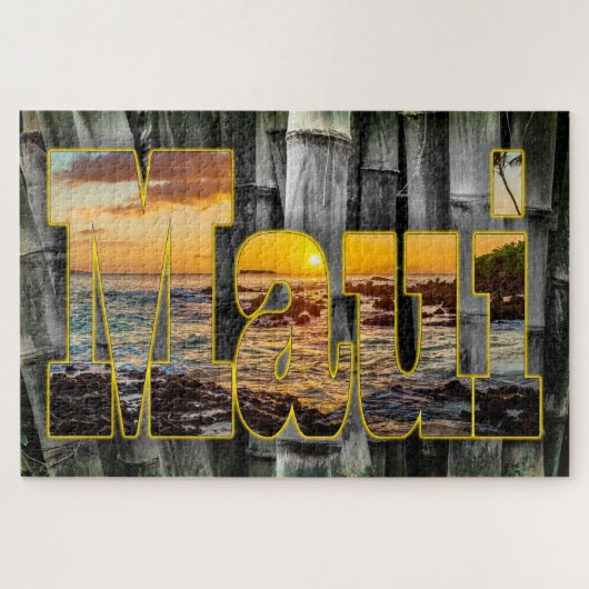 Maui Sunset Graphics op Bamboe Achtergrond Legpuzzel (Horizontaal)